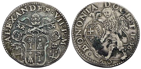 BOLOGNA - Alessandro VII (1655-1667) - Lira - 1656 - Stemma a targa oblunga - R/ Leone rampante a s.