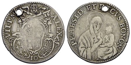 BOLOGNA - Alessandro VII (1655-1667) - Mezza lira - Stemma - R/ Busto della Madonna di San Luca col 