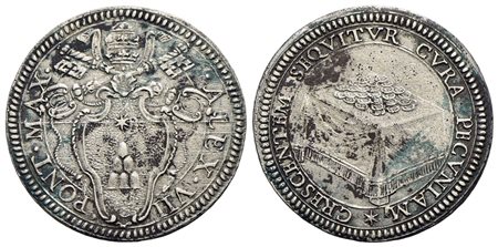 ROMA - Alessandro VII (1655-1667) - Giulio - Stemma trilobato - R/ Tavolo con monete - (AG g. 3,05) 