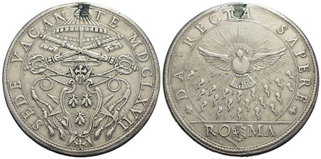 ROMA - Sede Vacante (1667) - Piastra - 1667 - Stemma trilobato - R/ Colomba radiante - (AG g. 31,62)