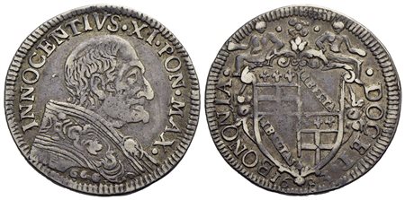 BOLOGNA - Innocenzo XI (1676-1689) - Testone - 1683 - Busto a d. - R/ Stemma a targa semiovale, due 