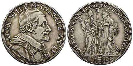 ROMA - Alessandro VIII (1689-1691) - Testone - A. II - Busto con camauro a d. - R/ San Magno e San B