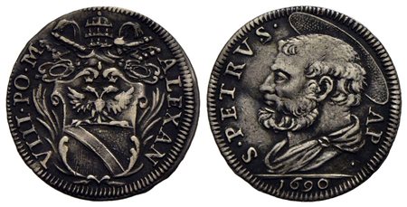 ROMA - Alessandro VIII (1689-1691) - Grosso - 1690 - Stemma a targa - R/ Testa del Santo a s. - (AG 