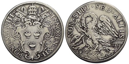 ROMA - Innocenzo XII (1691-1700) - Mezza piastra - 1693 A. III - Stemma a targa sagomata - R/ Pellic