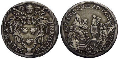 ROMA - Innocenzo XII (1691-1700) - Testone - 1695 A. V - Stemma sormontato da tiara e chiavi decussa