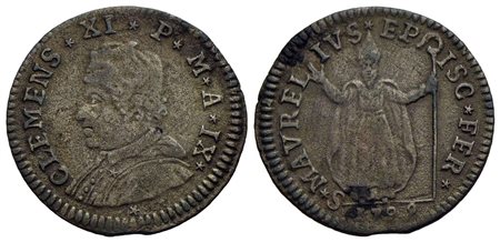 FERRARA - Clemente XI (1700-1721) - Muraiola da 4 baiocchi - 1709 A. X - Busto a s. con camauro - R/