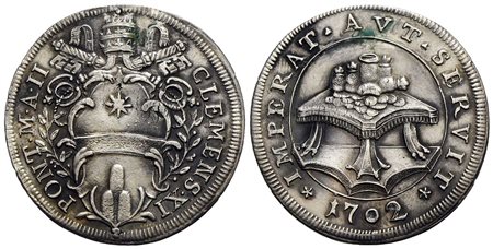 ROMA - Clemente XI (1700-1721) - Testone - 1702 A. II - Stemma sormontato da tiara e chiavi decussat