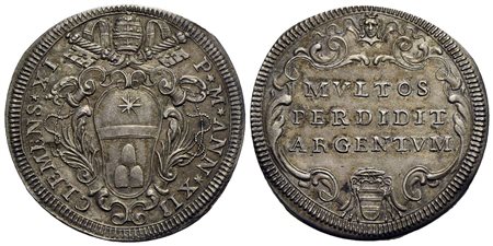 ROMA - Clemente XI (1700-1721) - Testone - A. XII - Stemma ovale sagomato - R/ Scritta in cartella c