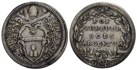 ROMA - Clemente XI (1700-1721) - Giulio - A. IX - Stemma trilobato - R/ Scritta in cartella - (AG g.