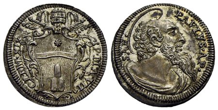 ROMA - Clemente XI (1700-1721) - Grosso - A. VII - Stemma poligonale con fogliami - R/ Busto del San