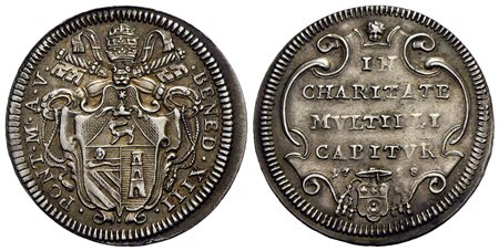 ROMA - Benedetto XIII (1724-1730) - Giulio - 1728 a. V - Stemma a targa - R/ Scritta in cartella chi