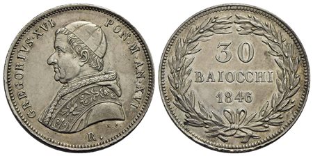 ROMA - Gregorio XVI (1831-1846) - 30 Baiocchi - 1846 A. XVI - (AG g. 8,06) R Pag. 229a; Mont. 113<br