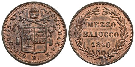 ROMA - Gregorio XVI (1831-1846) - Mezzo baiocco - 1840 A. X - (CU g. 5,18) Pag. 284; Mont. 236 Rame 