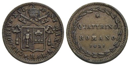 ROMA - Gregorio XVI (1831-1846) - Quattrino - 1831 A. I - (CU g. 2,58) R Pag. 291a; Mont. 224<br>qSP