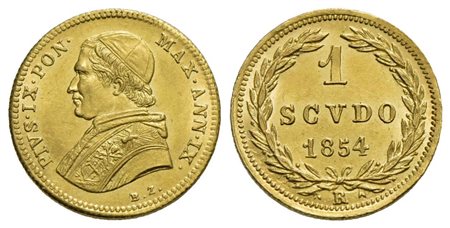 ROMA - Pio IX (1846-1866) - Scudo stretto d'oro - 1854 A. IX - (AU g. 1,73) R Pag. 379; Mont. 111<br