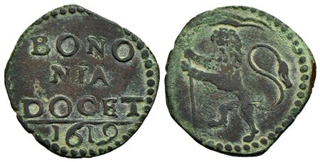 BOLOGNA - Paolo V (1605-1621) - Quattrino - 1619 - Leone vessillifero - R/ Scritta - CU R CNI 37; Mu