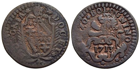 BOLOGNA - Clemente XI (1700-1721) - Mezzo bolognino - 1713 - Stemma - R/ Mezzo leone - CU CNI 76; Mu