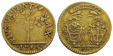 BOLOGNA - Pio VI (1775-1799) - Mezza doppia - 1786 - AU RR CNI 235; Munt. 192<br>BB