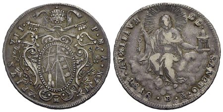 BOLOGNA - Pio VII (1800-1823) - Doppio giulio - 1818 A. XVII - AG Pag. 92; Mont. 106<br>BB+/BB