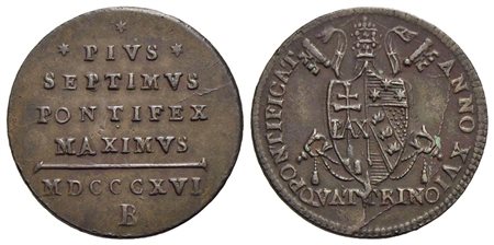 BOLOGNA - Pio VII (1800-1823) - Quattrino - 1816 A. XVI - CU R Pag. 106; Mont. 140 IV tipo<br>BB+