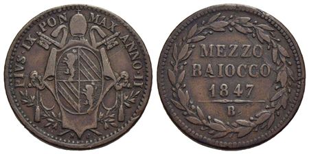 BOLOGNA - Pio IX (1846-1866) - Mezzo baiocco - 1847 A. II - CU R Pag. 255a; Mont. 50<br>bel BB