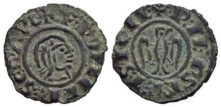 BRINDISI - Federico II (1197-1250) - Denaro - (1243) - Testa coronata a d. - R/ Aquila con testa a d