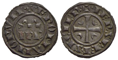 BRINDISI - Federico II (1197-1250) - Denaro - (1245) - Nel campo IP sormontate da due omega - R/ Cro