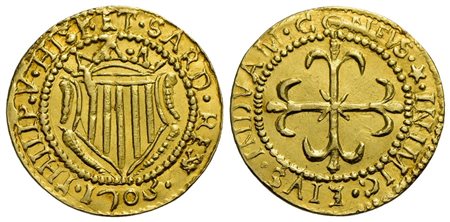 CAGLIARI - Filippo V di Borbone (1700-1707) - Scudo d'oro - 1703 - Stemma coronato - R/ Croce giglia