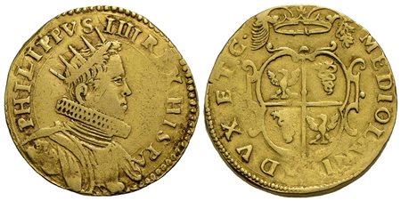 MILANO - Filippo IV (1621-1665) - Quadrupla - Busto radiato a d. - R/ Stemma inquartato - (AU g. 13,