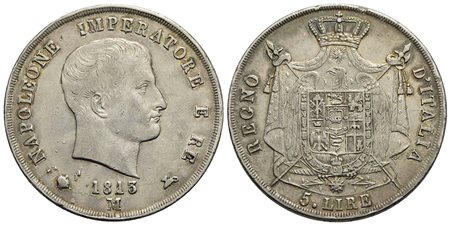 MILANO - Napoleone I, Re d'Italia (1805-1814) - 5 Lire - 1813 - AG Pag. 31; Mont. 228 Puntali aguzzi