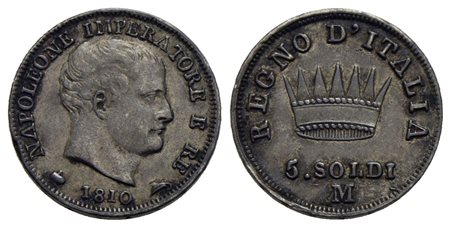 MILANO - Napoleone I, Re d'Italia (1805-1814) - 5 Soldi - 1810 - AG Pag. 61; Mont. 280<br>BB-SPL