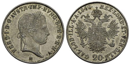 MILANO - Ferdinando I d'Asburgo-Lorena (1835-1848) - 20 Kreuzer - 1842 - AG NC Pag. 195; Mont. 407<b