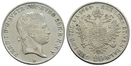 MILANO - Ferdinando I d'Asburgo-Lorena (1835-1848) - 20 Kreuzer - 1844 - AG Pag. 197; Mont. 409<br>S