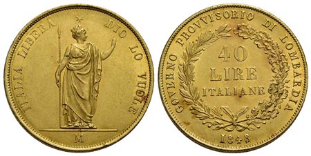 MILANO - Governo Provvisorio (1848) - 40 Lire - 1848 - AU R Pag. 211; Mont. 423 Colpettino<br>FDC