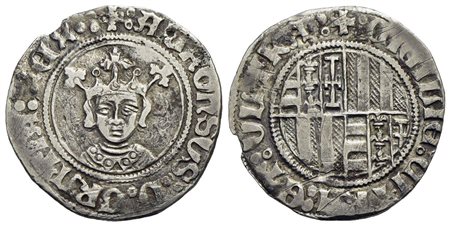 NAPOLI - Alfonso I d'Aragona (1442-1458) - Reale - Busto del Re di fronte - R/ Stemma rotondo inquar