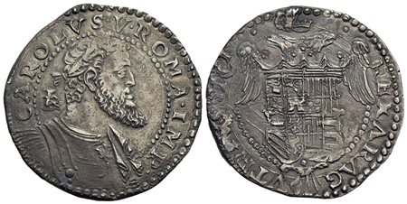 NAPOLI - Carlo V (1516-1556) - Mezzo ducato - Busto laureato a d. - R/ Stemma su aquila bicipite - A