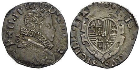 NAPOLI - Filippo IV (1621-1665) - Tarì - 1622 - AG P.R. 30b; MIR 245/3 Sigle MC/C dietro la testa<br