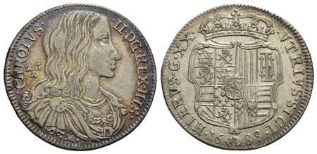 NAPOLI - Carlo II, secondo periodo (1675-1700) - Tarì - 1689 - AG P.R. 17; MIR 299/2<br>BB-SPL