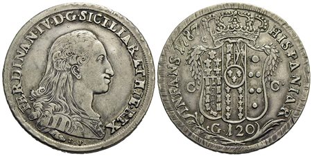 NAPOLI - Ferdinando IV di Borbone (primo periodo, 1759-1799) - Piastra - 1787 - AG P.R. 51; Mont. 19