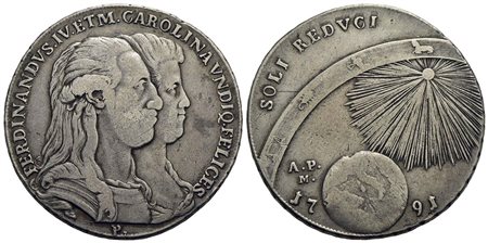 NAPOLI - Ferdinando IV di Borbone (primo periodo, 1759-1799) - Piastra - 1791 - AG R P.R. 59; Mont. 