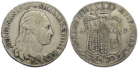 NAPOLI - Ferdinando IV di Borbone (primo periodo, 1759-1799) - Piastra - 1798 - AG P.R. 63; Mont. 21