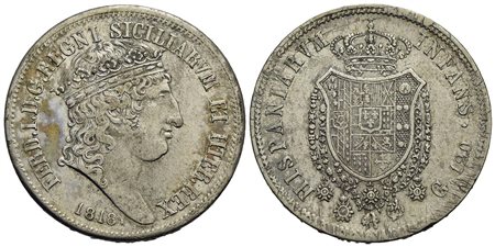 NAPOLI - Ferdinando I di Borbone (1816-1825) - Piastra - 1818 - AG Mont. 563/569 Testa grande Con ca