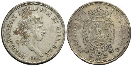 NAPOLI - Ferdinando I di Borbone (1816-1825) - Piastra - 1818 - AG P.R.8; Mont. 578/584 Testa piccol