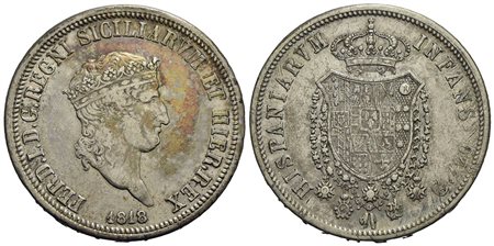 NAPOLI - Ferdinando I di Borbone (1816-1825) - Piastra - 1818 - AG P.R.8; Mont. 578/584 Testa piccol