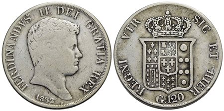 NAPOLI - Ferdinando II di Borbone (1830-1859) - Piastra - 1832 - AG P.R. 55; Mont. 737/739<br>qBB/BB