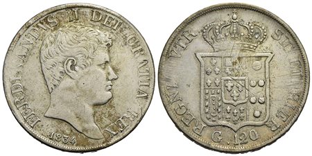 NAPOLI - Ferdinando II di Borbone (1830-1859) - Piastra - 1834 - AG P.R. 58; Mont. 745/749 Con carte