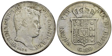 NAPOLI - Ferdinando II di Borbone (1830-1859) - Piastra - 1836 - AG P.R. 61; Mont. 753/754 Con carte