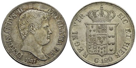 NAPOLI - Ferdinando II di Borbone (1830-1859) - Piastra - 1837 - AG RR P. R. 62; Mont. 755/756 Con c