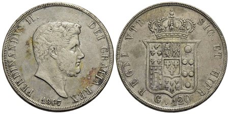 NAPOLI - Ferdinando II di Borbone (1830-1859) - Piastra - 1847 - AG P.R. 72; Mont. 775/776 Con carte