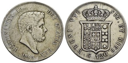 NAPOLI - Ferdinando II di Borbone (1830-1859) - Piastra - 1848 - AG P.R. 74; Mont. 780/781 Con carte